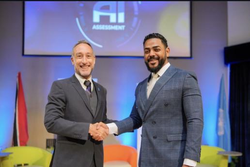 UNDP Resident Representative and the Minister of Public Administration and Artificial Intelligence Shake Hands