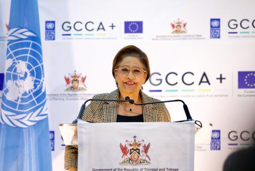 Prime Minister Kamla Persad-Bissesar at the GCCA+ launch at the Office of the Prime Minister